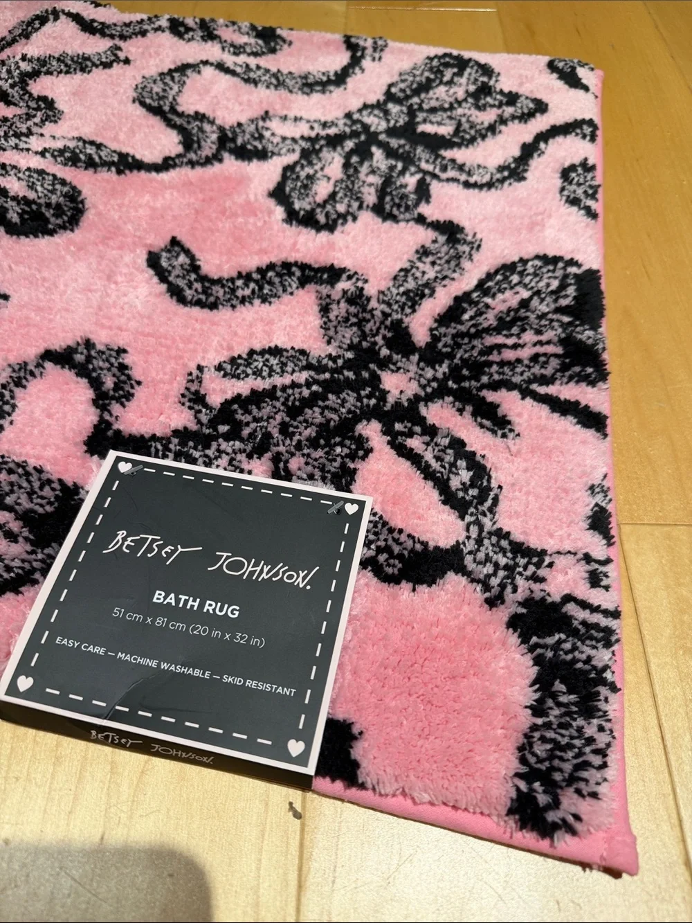 Betsy Johnson Pink and Black Floral Bath Rug by